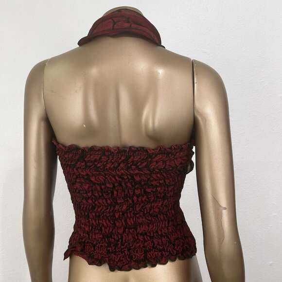 VTG 90s Red Ruffled Loop‎ Neck Sleeveless Smocked Crop Top Sz S Whimsigoth Vamp - Picture 5 of 10